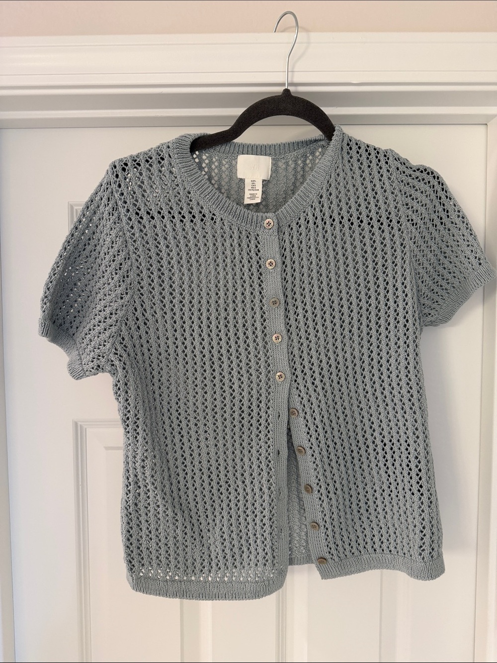 H&M Light Blue Open-Knit Short Sleeve Cardigan